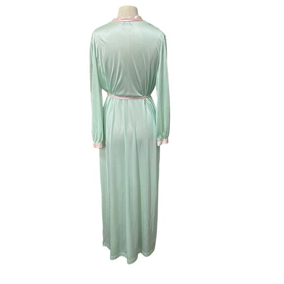 Vintage 80s Gilead Mint Green Pink Trim Satin Robe Dressing Gown Made in USA - Picture 5 of 7